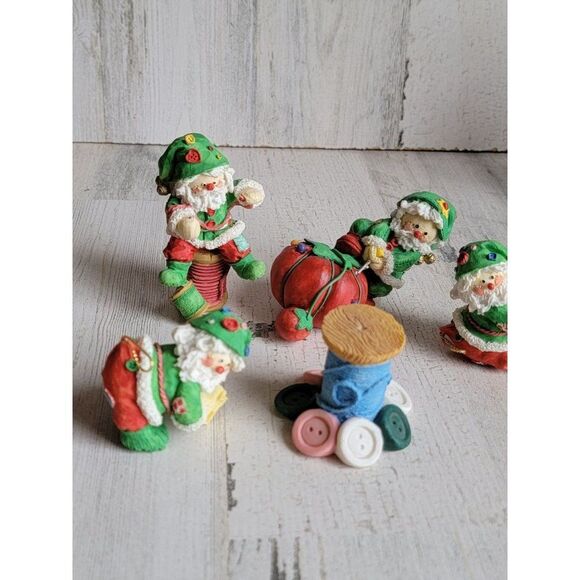 Enesco sewing pin needle thread Santa Claus figurine ornaments set Xmas 1983 - Picture 2 of 13